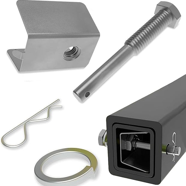 Close-up of 1/2-inch trailer hitch pin showing weather-resistant coating and high-quality build.
