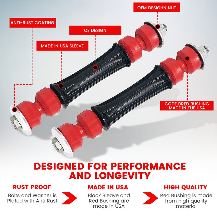 K700538 K700432 Front Sway Bar Link Kit (Pair) - Fits Silverado, Sierra, Tahoe, Yukon, Escalade | CODE RED USA Made Bushings | Dacromet Plating