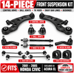 14-Piece Front Suspension Kit for 2001–2005 Honda Civic – Control Arms, Ball Joints, Tie Rods & Sway Bar Links