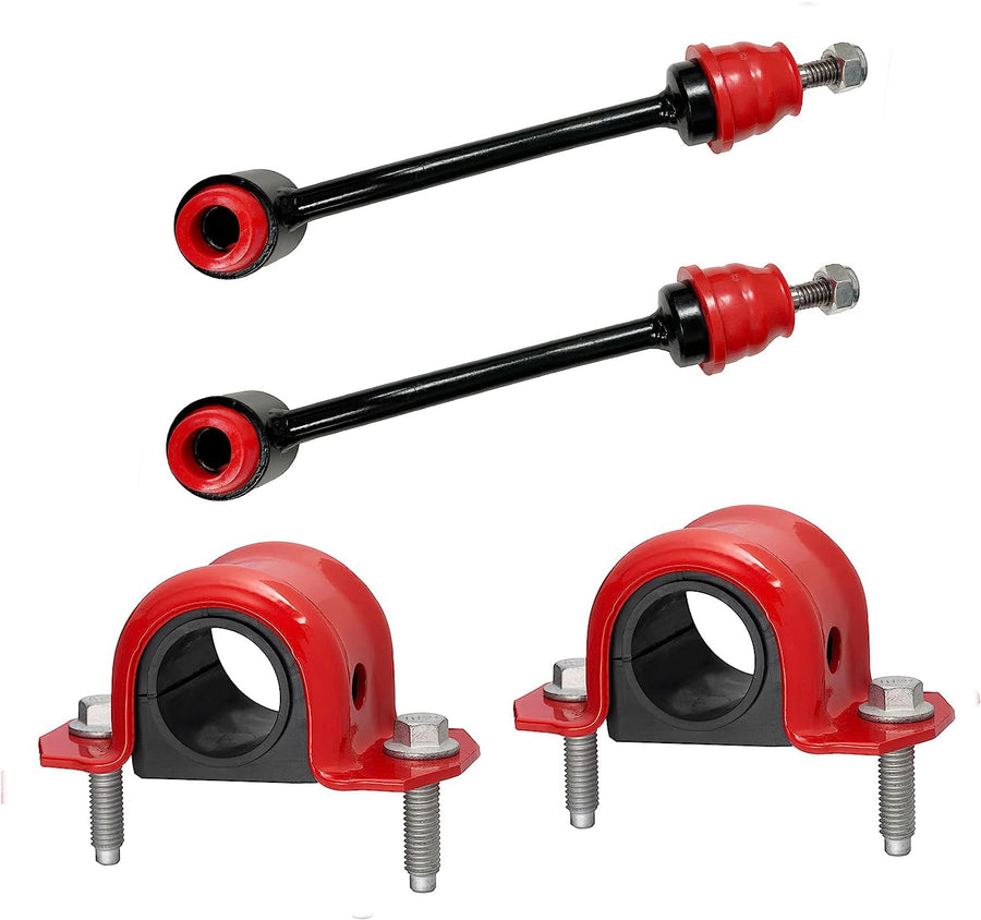 6 PC Front Polyurethane Boot/Bushings Sway Bar Link Kit + Front CODE RED EXTREME Bracket + Bushing Kit FITS Jeep Wrangler 1997-2006, Bushings Made In The USA K3197