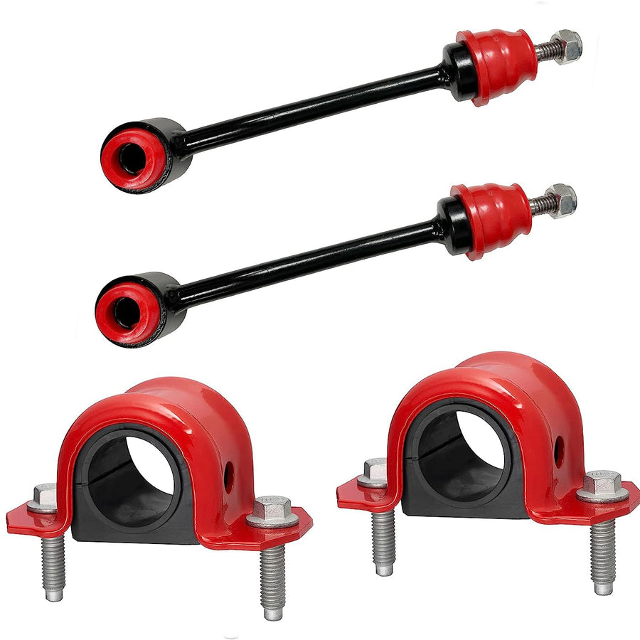 6 PC Front Polyurethane Boot/Bushings Sway Bar Link Kit + Front CODE RED EXTREME Bracket + Bushing Kit FITS Jeep Wrangler 1997-2006, Bushings Made In The USA K3197
