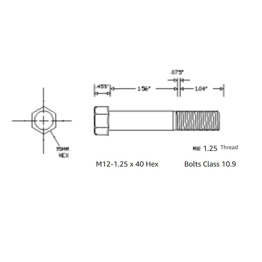 Hex Bolts M12-1.25 x 70, Fine Thread Class 10.9 Yellow Zinc