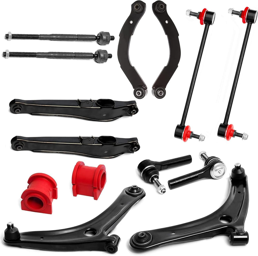 Suspension Dudes 14PC Front/Rear Lower/Upper Control Arm Kit FITS Jeep Compass 2007-2017, Caliber 2007-2012, RK620066 RK620065 - CODE RED Bushings Made In USA