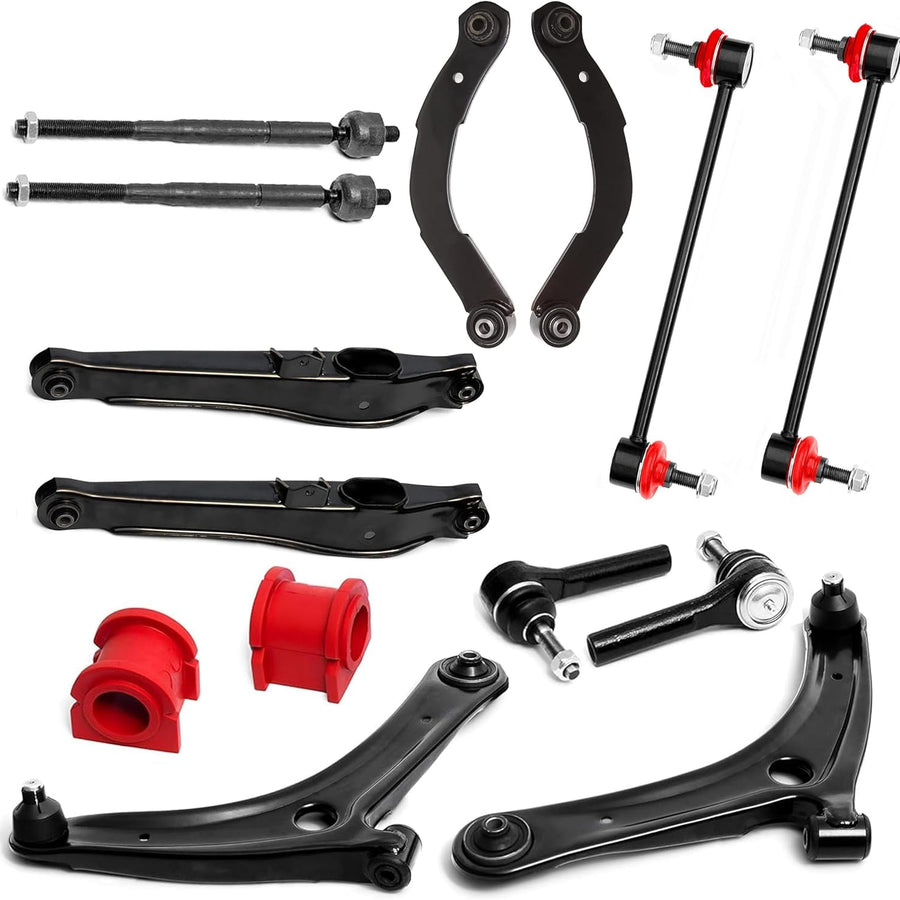Suspension Dudes 14PC Front/Rear Lower/Upper Control Arm Kit FITS Jeep Compass 2007-2017, Caliber 2007-2012, RK620066 RK620065 - CODE RED Bushings Made In USA