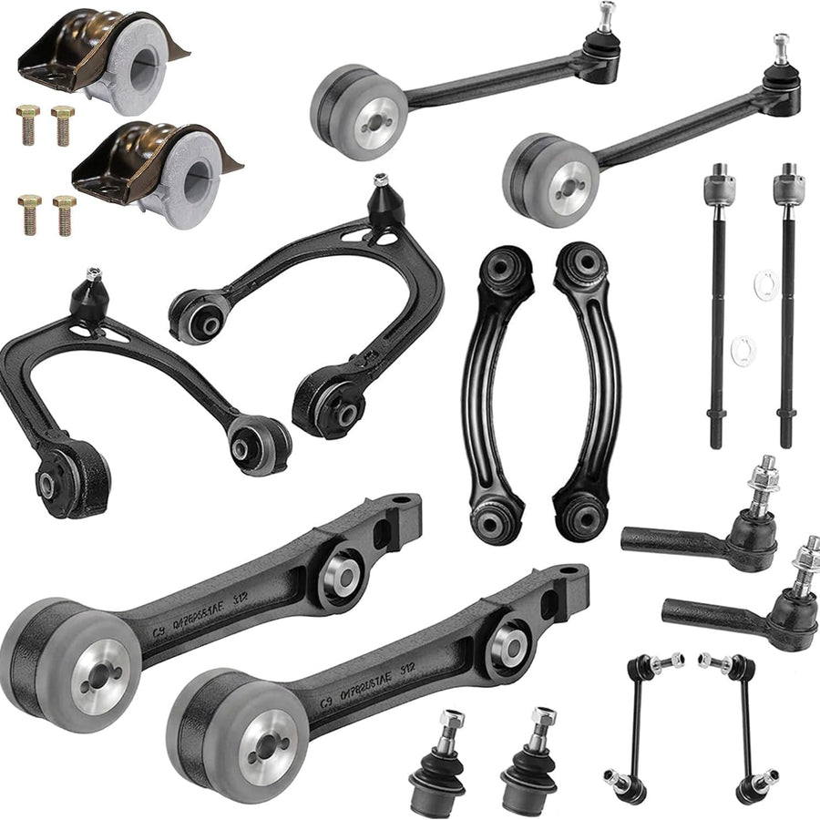 Steel Gray 20PC Suspension Control Arm Kit w/USA‑Made Bushings For Dodge Charger/Challenger, Chrysler 300 2011‑2014 RWD – Complete Front Control Arm & Bushing Replacement Set