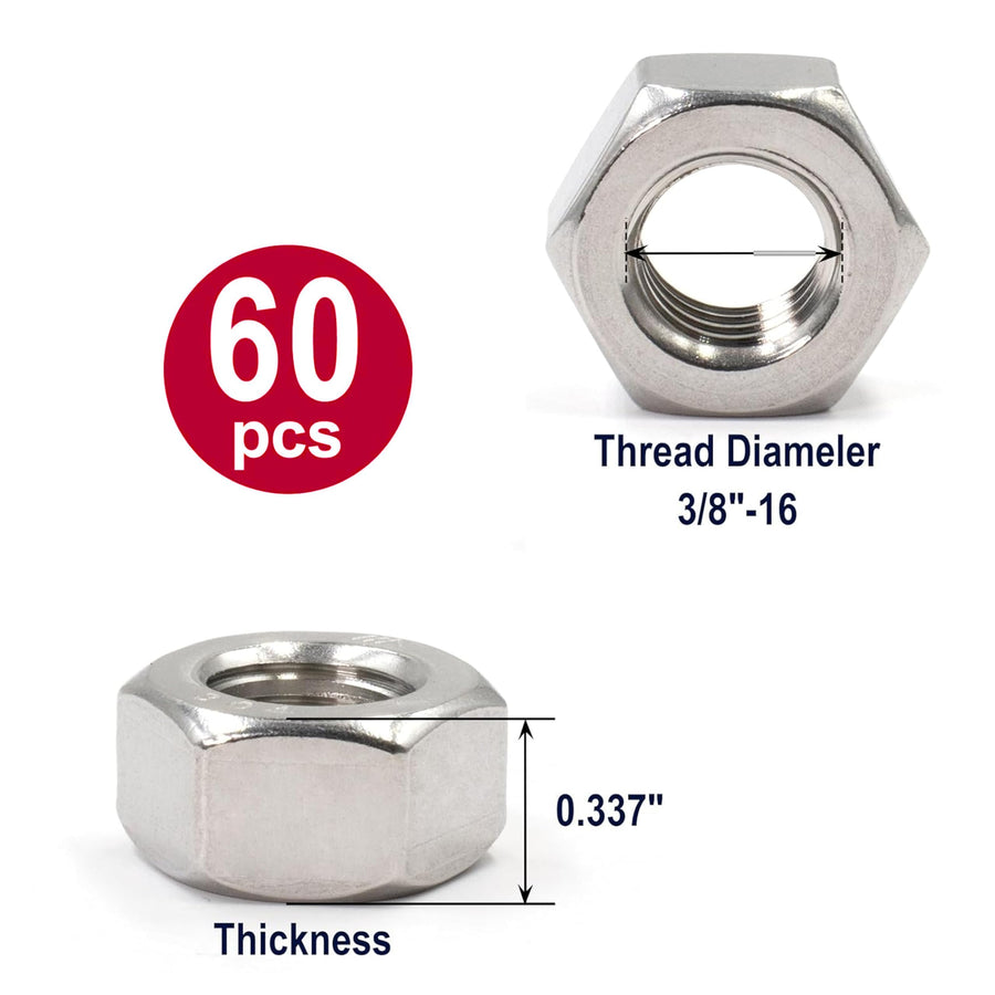 Finished Hex Nuts, 3/8 in.-16, A563 Grade 5 Zinc Plated Steel (60 Pack)