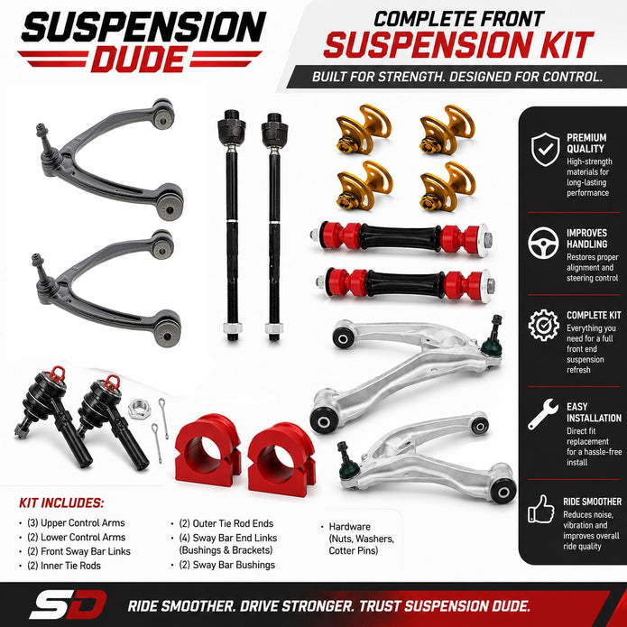 Suspension Dudes 16PC Front Upper/Lower Control Arm Kit FITS Escalade ESV EXT, Avalanche, Silverado, Suburban, Yukon XL, Sierra 1500, 2007-2014 RK80669 RK80670