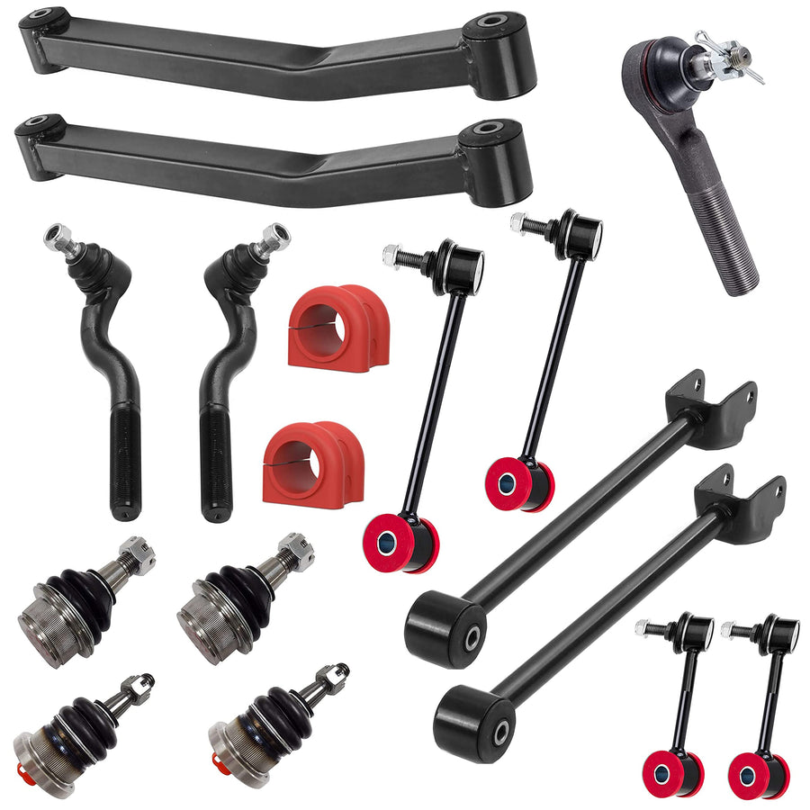 19 PC Front Upper/Lower Control Arm + Ball Joint Kit + Front/Rear Sway Bar Link Kit + Outer Tie Rod End Kit + Steering Drag Link FITS Jeep Wrangler 2007-2018 RK621823 RK641822
