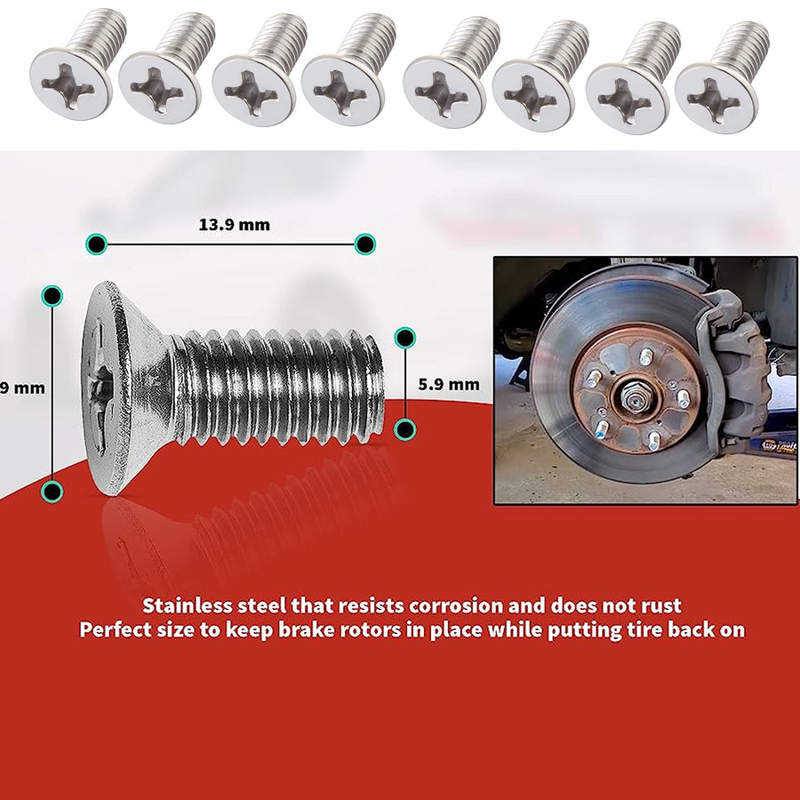 8 Pack Front/Rear Disc Brake Rotor Stainless Steel Retaining Screws FITS Acura MDX, TL, TLX, RDX,NSX AND MORE - Honda Accord, Civic, CR-V, Crosstour, Odyssey, Pilot, AND MORE 1980-2021, 93600-06014-0H
