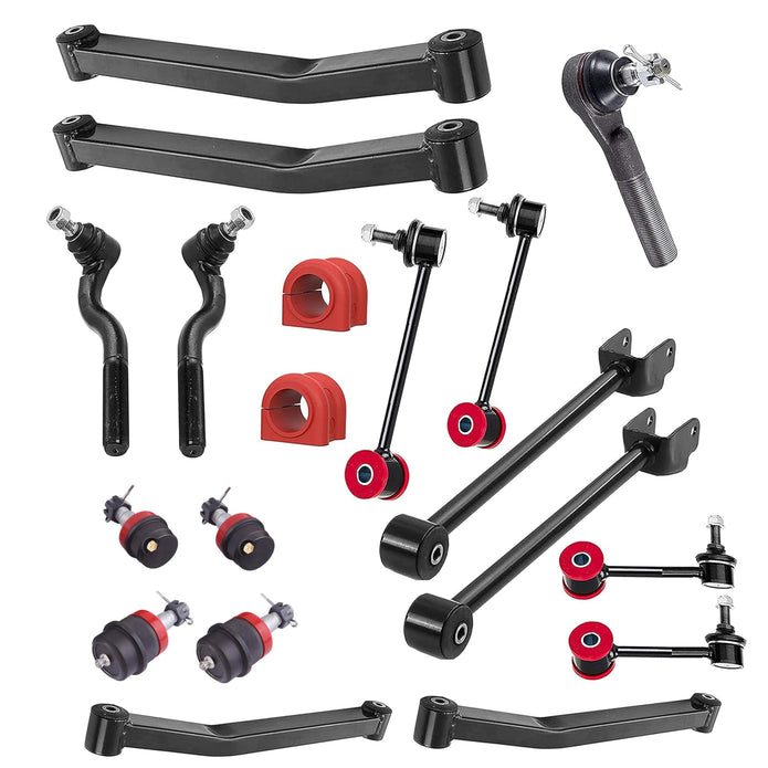 19 PC Front Upper/Lower Control Arm + Ball Joint Kit + Front/Rear Sway Bar Link Kit + Outer Tie Rod End Kit + Steering Drag Link FITS Jeep Wrangler 2007-2018 RK621823 RK641822