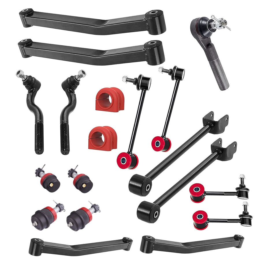 19 PC Front Upper/Lower Control Arm + Ball Joint Kit + Front/Rear Sway Bar Link Kit + Outer Tie Rod End Kit + Steering Drag Link FITS Jeep Wrangler 2007-2018 RK621823 RK641822