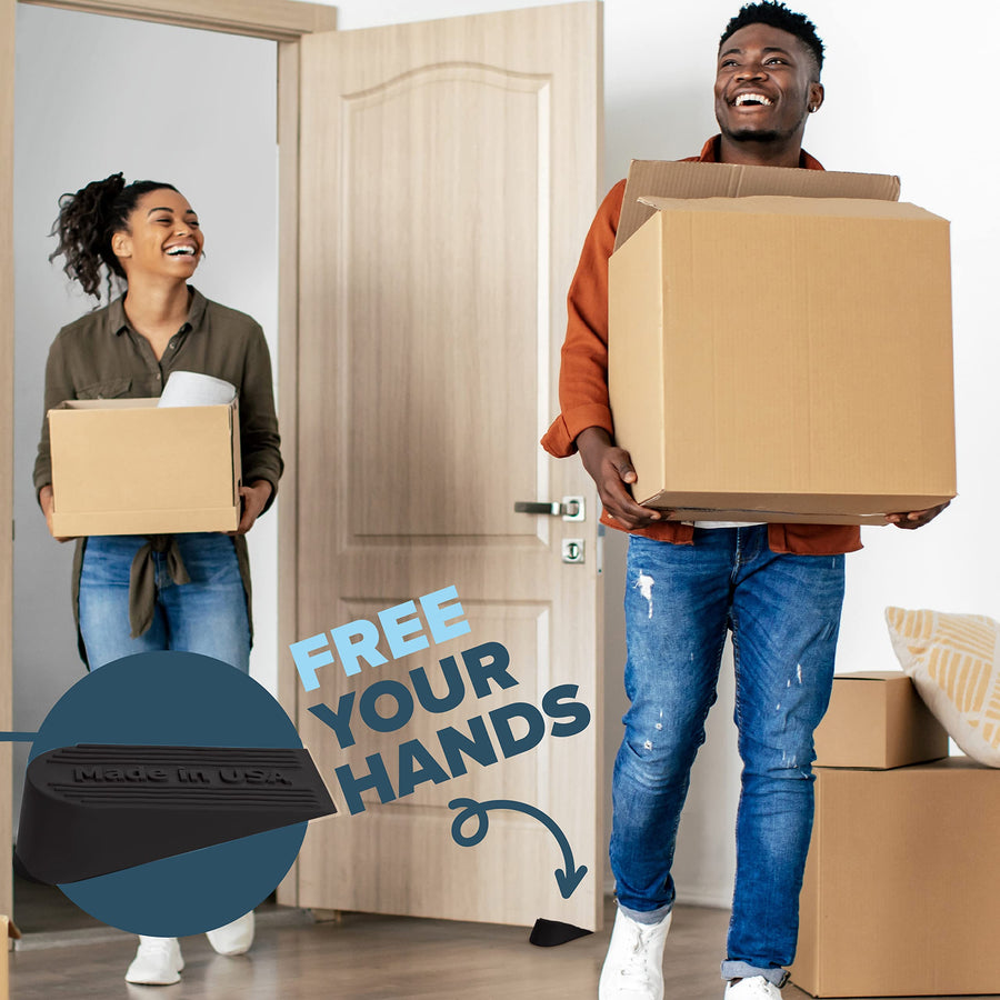 Rubber Door Stoppers for Bottom of Door Made in USA - Door Stop Wedge for Carpet, Tile, Concrete Floor, Heavy Duty for Commercial & Home - 2.1 x 1.3 x 4.3 Inches