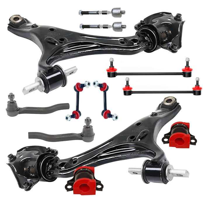 Suspension Dudes 18 PC Front Lower Control Arm, Front/Rear Sway Bar Link & Inner/Outer Tie Rod Suspension Kit, Code Red USA‑Made Bushings FITS Accord 2013-2017, RK642509 RK642517