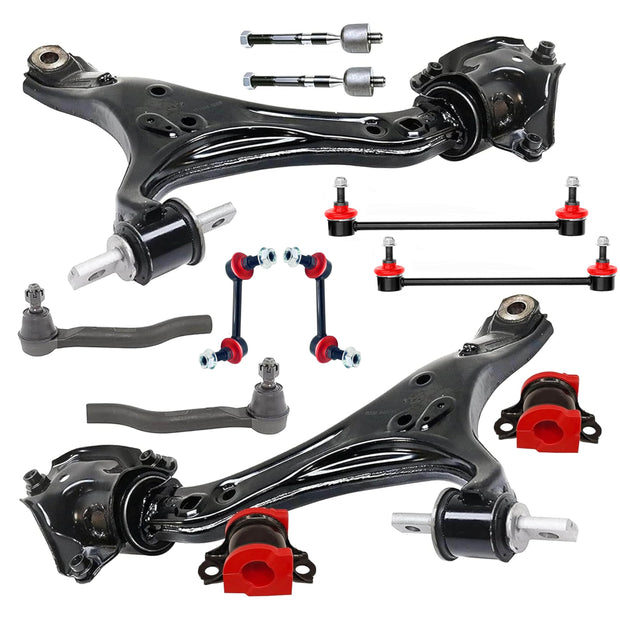 Suspension Dudes 18 PC Front Lower Control Arm, Front/Rear Sway Bar Link & Inner/Outer Tie Rod Suspension Kit, Code Red USA‑Made Bushings FITS Accord 2013-2017, RK642509 RK642517
