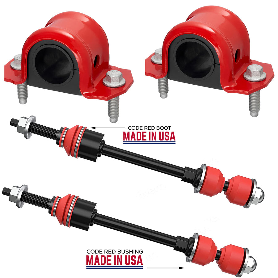 6 PC Front Sway Bar Link Kit + Code Red Extreme Bracket/Bushing Kit FITS Ram 1500 2WD 2002-2010, Ram 2500 3500 2WD 2003-2010, Bushings Made In USA K7400 K7353-32 mm Stabilizer Bar