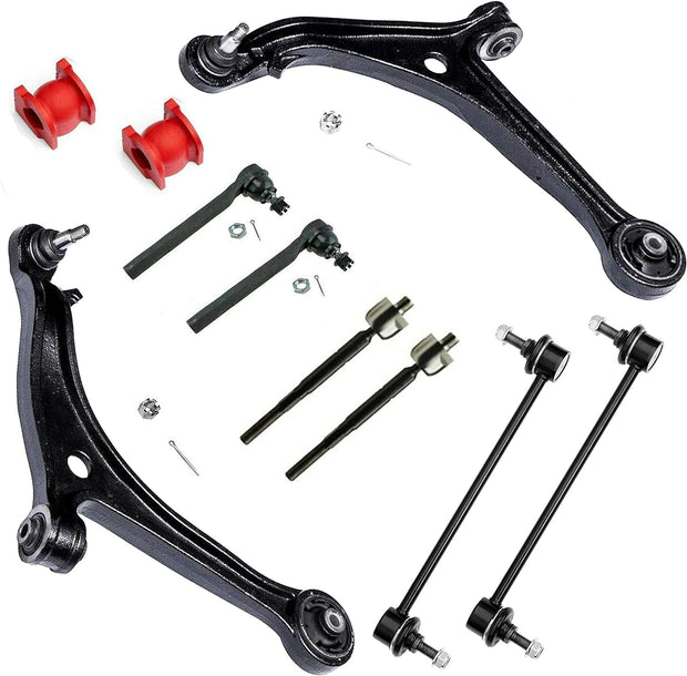 10PC Front Right/Left Lower Control Arms + Front Stabilizer Links + Inner/Outer Tie Rods + Bushings Kit FITS Honda Odyssey 2011-2017