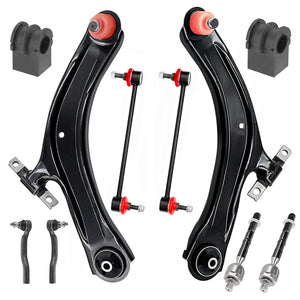 10 PC Front Lower Right/Left Control Arm Kit + Inner/Outer Tie Rod End Kit + Sway Bar Links/Bushing Kit Fits Nissan Rogue 2008-2013, Rogue Select 2014-2015, RK621452 RK624453