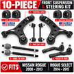 10-piece front suspension kit for Nissan Rogue with control arms, tie rods and sway bar components