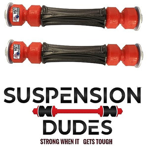 Red polyurethane stabilizer bar bushings designed and manufactured in the USA.