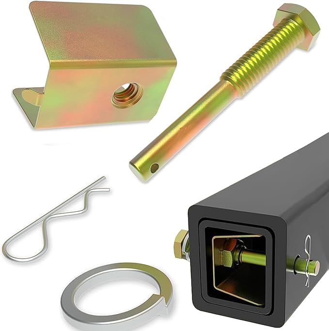 Heavy-duty anti-rattle trailer hitch pin for 2-inch receivers to prevent wobble and sway.
