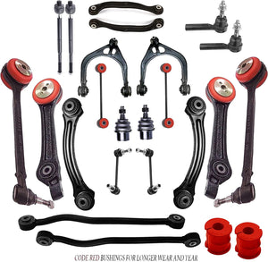 Complete 24-piece front and rear suspension control arm and steering kit for Dodge Charger and Chrysler 300 RWD.