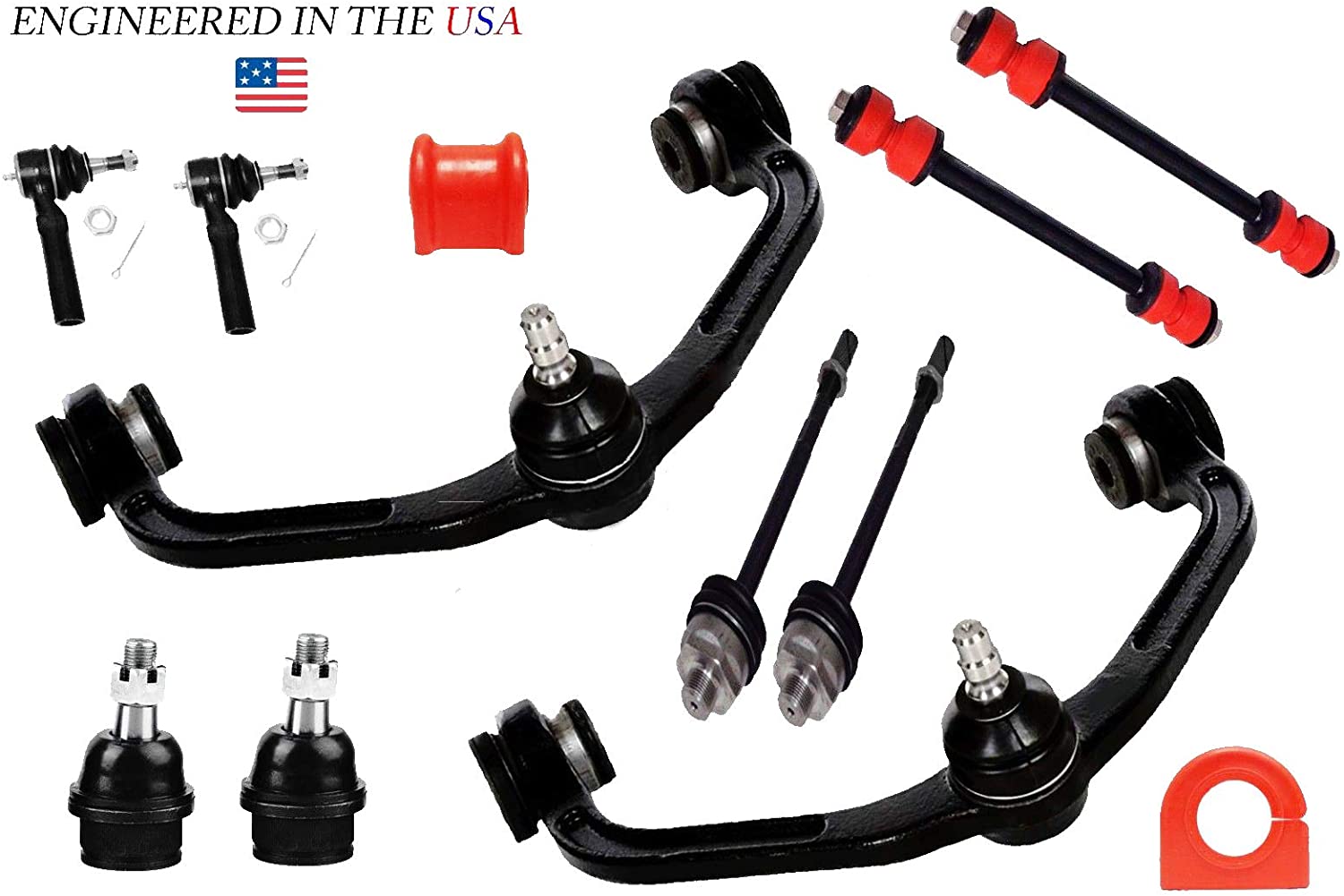12PC Front Suspension Upper Arms Tie Rod Ends Links FITS Ford