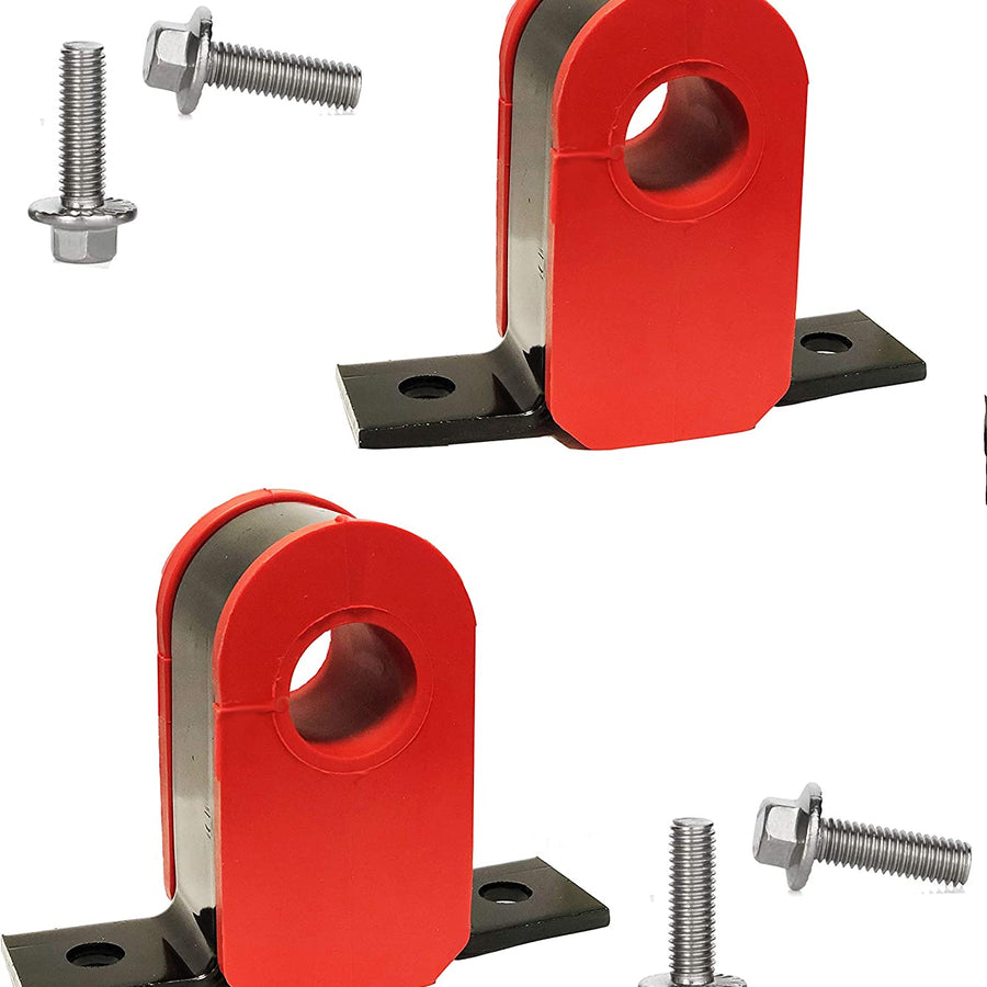 4-piece front sway bar bracket and CODE RED bushing kit for Ford E-Series vans and Ranger trucks.