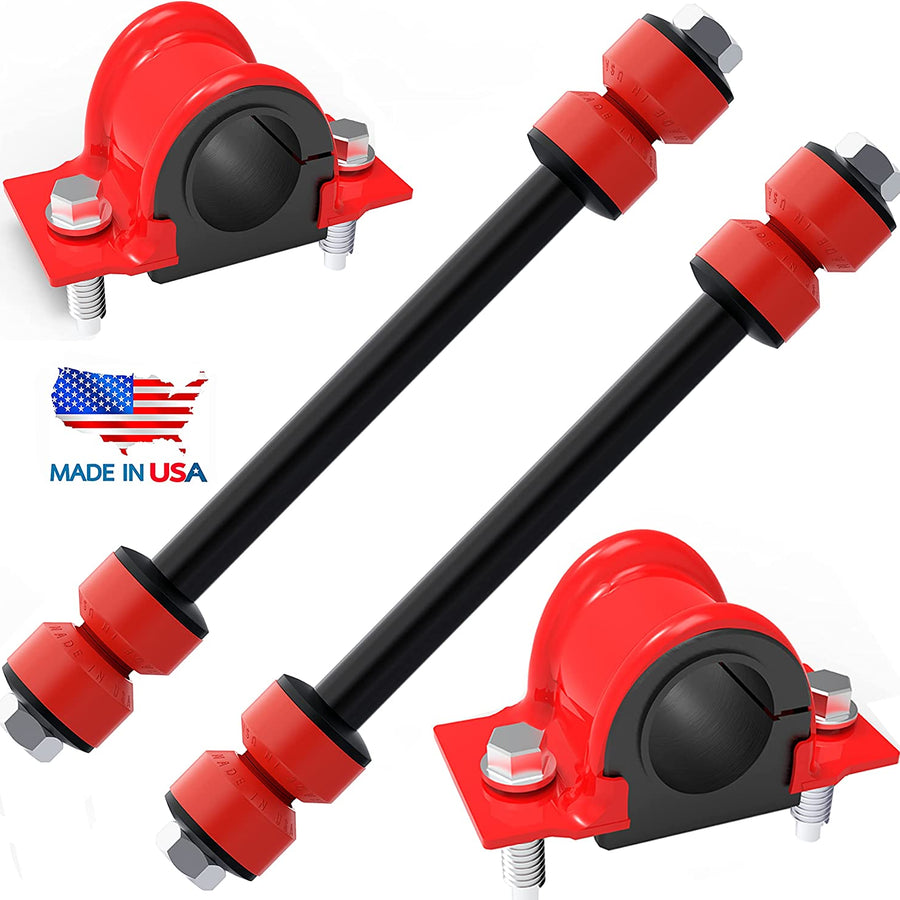 6 PC Front Sway Bar Link Kit + Front CODE RED EXTREME Bracket/Bushing Kit FITS Explorer, Explorer Sport Trac 4WD, Mountaineer, Ranger, Bracket And Bushing Made In USA K7275 K700542