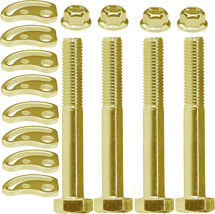 Anti-corrosion treated alignment bolts with +/- 1.5 degree camber adjustment for GM SUVs.
