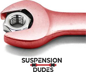Suspension Dudes heavy-duty red bushings for Jeep WJ front suspension stability.